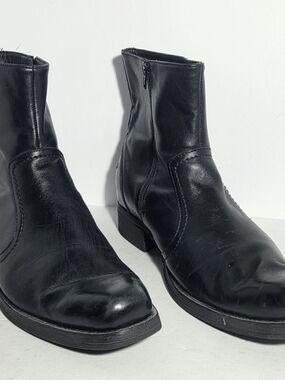 Zodiac Vintage Black Leather Zip Ankle Boots Men's Size 11.5M
